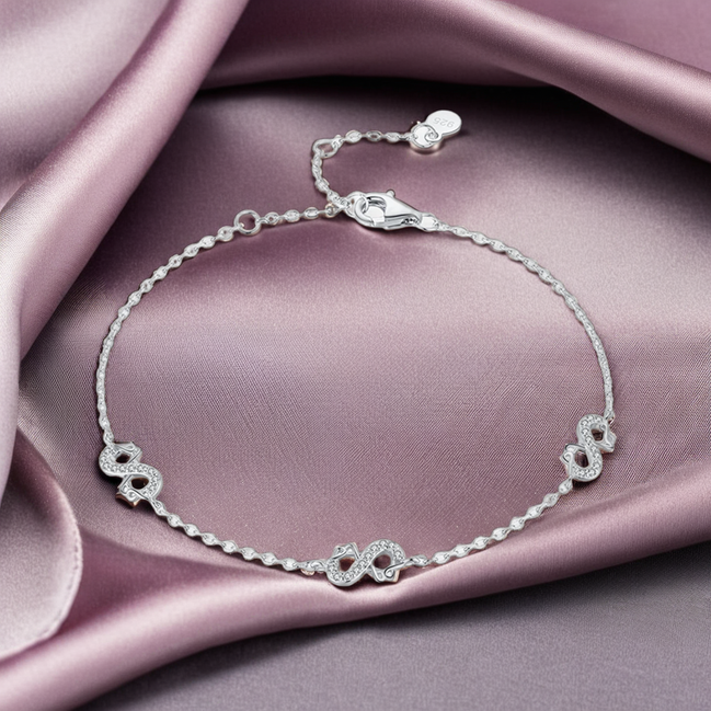 925 Sterling Silver Infinite Symbol With Sparkling Stones Pendant Bracelet