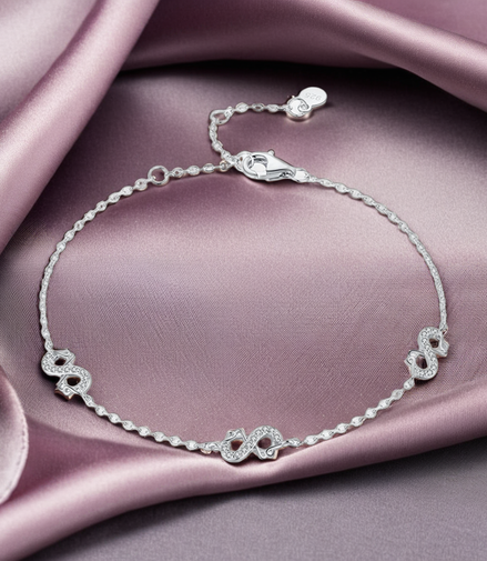 925 Sterling Silver Infinite Symbol With Sparkling Stones Pendant Bracelet