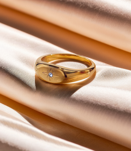 Oval Face Paved Star Ring