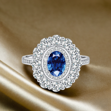 Sparkling Sapphire & Emerald Stone Sterling Silver Ring