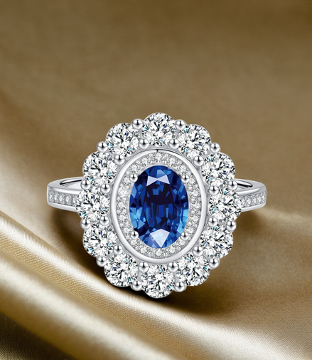 Sparkling Sapphire & Emerald Stone Sterling Silver Ring