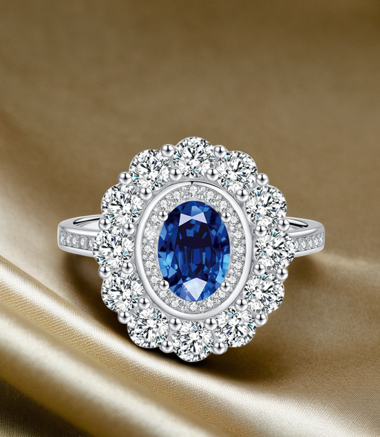 Sparkling Sapphire & Emerald Stone Sterling Silver Ring