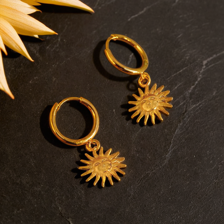 Sun Earrings  Hoop Earrings with Sun Pendant