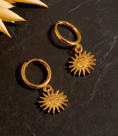 Sun Earrings  Hoop Earrings with Sun Pendant