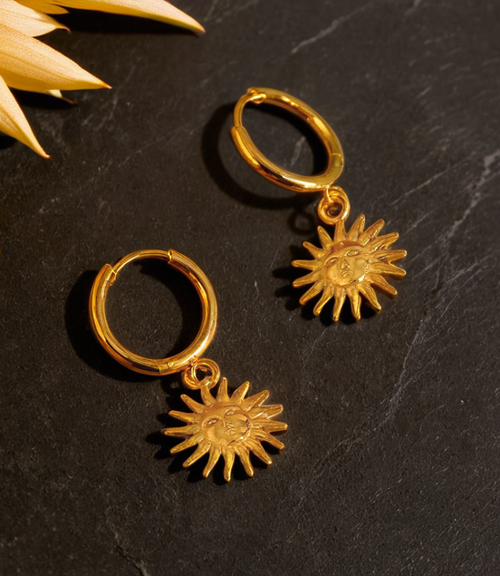 Sun Earrings  Hoop Earrings with Sun Pendant