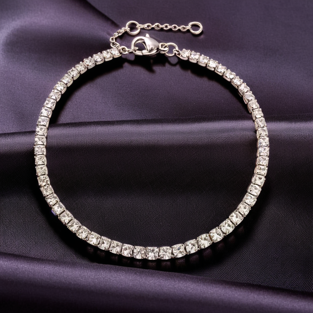 Elegant Single-Row White Zircon Sparkling Bracelet for Women