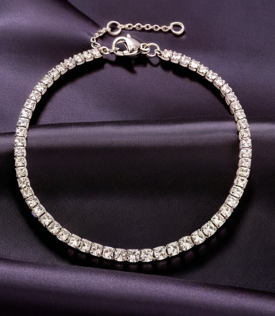Elegant Single-Row White Sparkling Stone Bracelet for Women