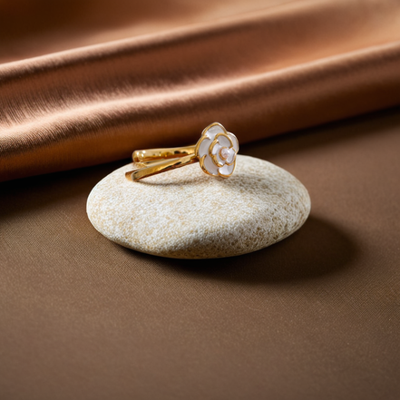 Adjustable  Pearl Enamel Flower Ring