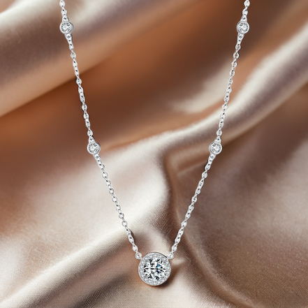 Multiple Sparkling Stone Pendant Sterling Silver Necklace