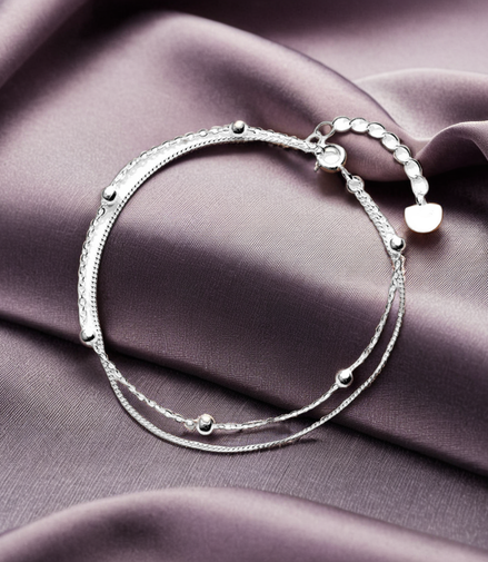 925 Sterling Silver Chain Bracelet With Beads