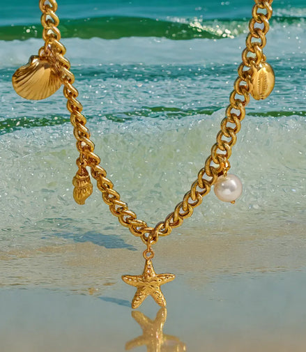 Aquatic Neckace With Starfish Shells Pendants