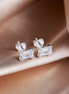 Emerald Cut Gem Stone 925 Sterling Silver Stud Earrings