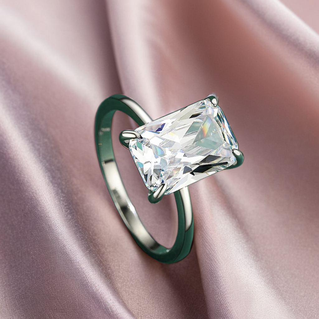 Classic Sterling Silver Emerald Cut Stone Statement Ring