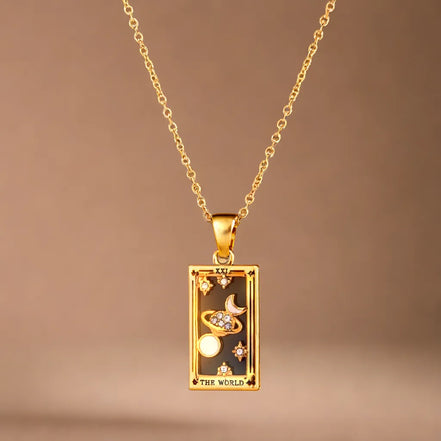Tarot Necklaces Featuring The World And The Wheel